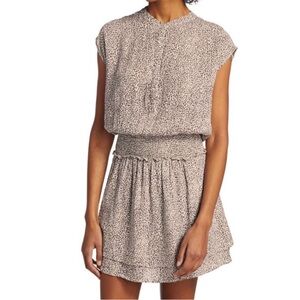 Rails Angelina Leopard-Print Sand Cheetah Linen-Blend Tiered Mini Dress | Small
